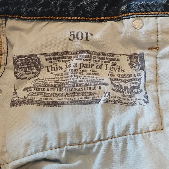 Levi 501 Blue Distressed Jean Shorts - Picture 8 of 9